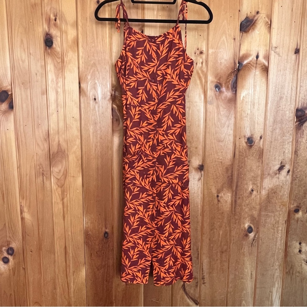 Glamorous Orange Leaf Print Midi Dress
